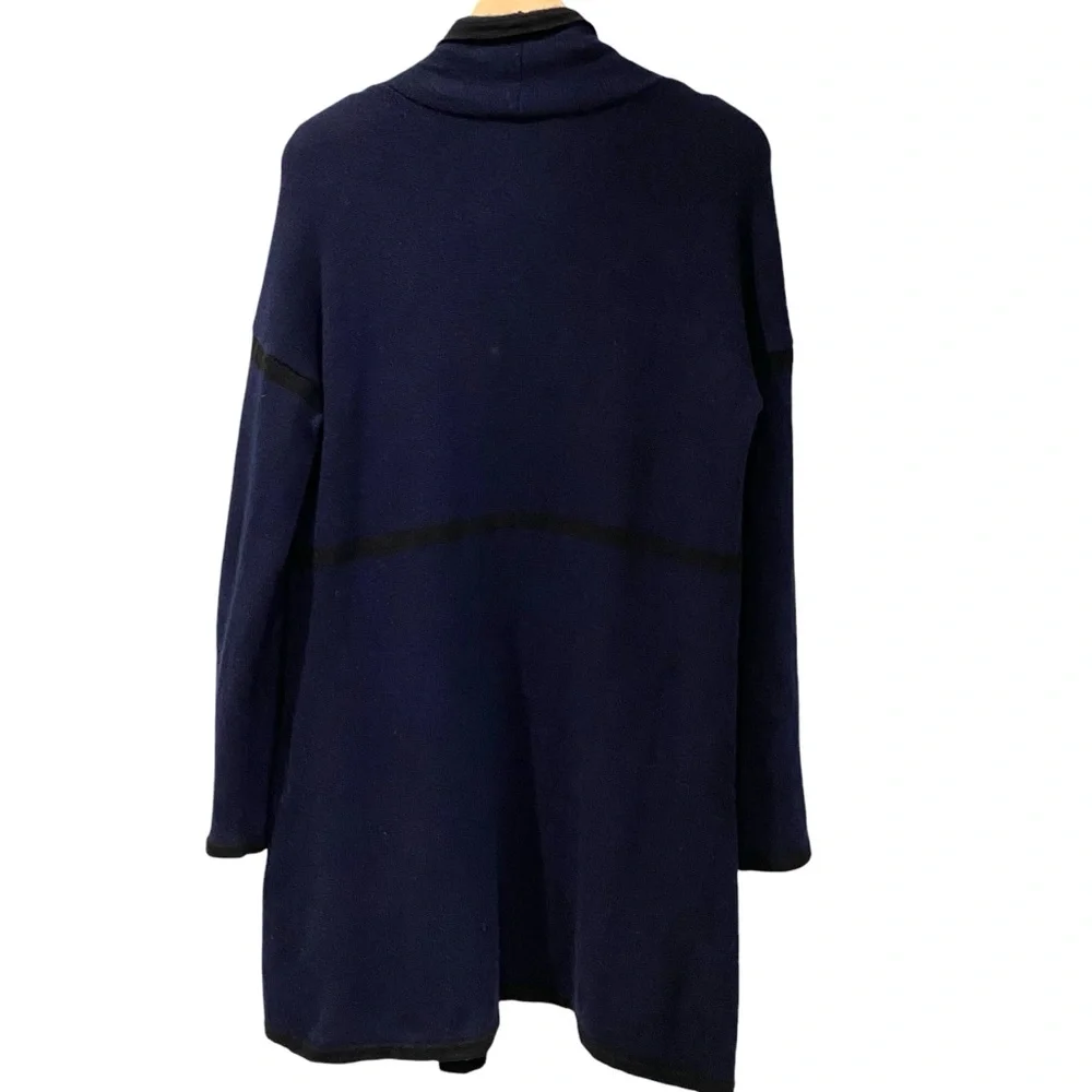 Ladies Navy Super Soft Cashmere Waterfall Open Sweater Cardigan with Pockets L - Picture 4 of 7